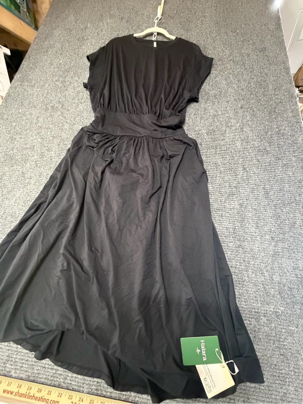 HALARA Black Short-Sleeve Midi Dress with Elastic Waist nwt - Picture 3 of 8